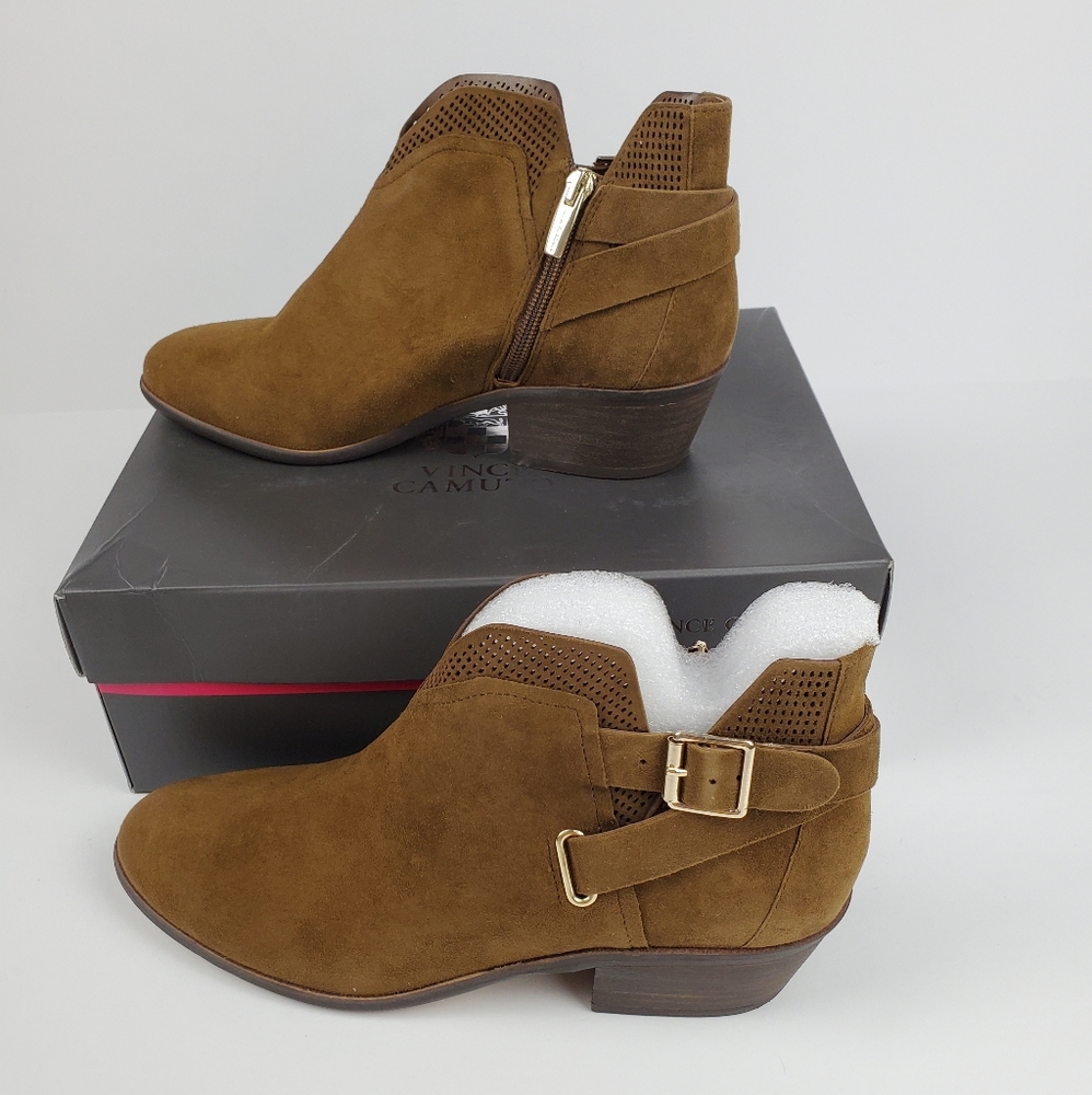 Vince Camuto Suede Exposed Ankle Panthea Pumpernickle Booties 9M